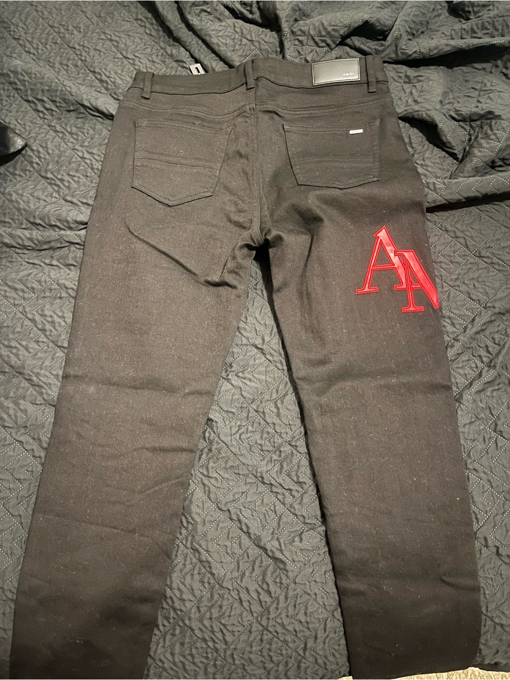 AMIRI Black Slim Straight Jeans with Red 'AA' Patch